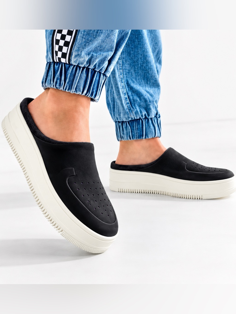 💜 Nike Black AIR FORCE 1 Lover Xx Slip-On Platform Black Mule Loafers White Sole